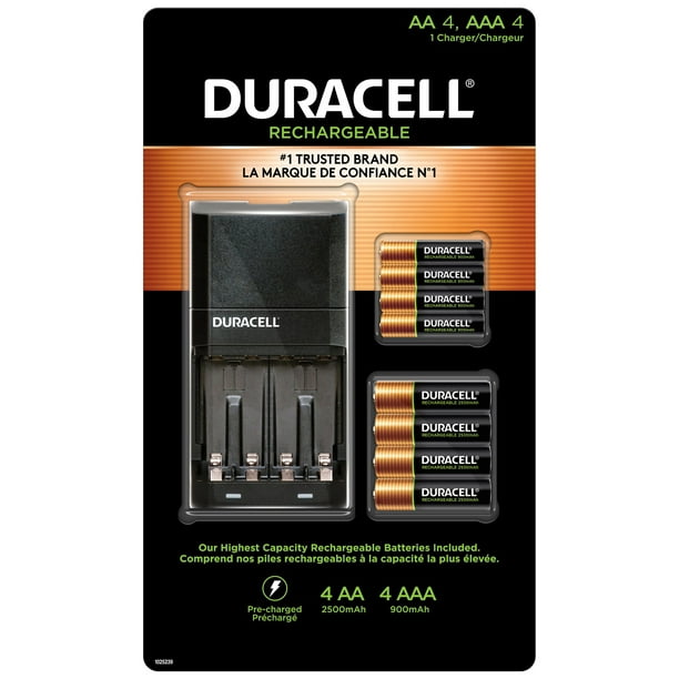 Kit de piles rechargeables Duracell avec 4 piles AA et 4 piles AAA 