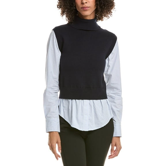 Derek Lam 10 Crosby womens Aissa Mixed Media Wool-Blend Top, xs, Black