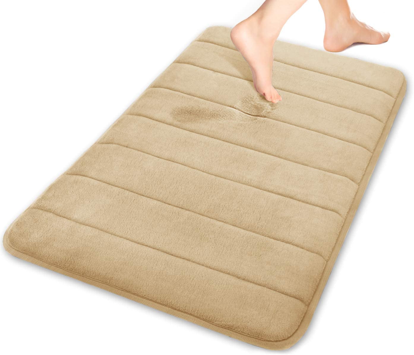 Niuta Memory Foam Bath Mat 17' x 24' Floor Rugs Super Non-Slip Rapid Water Absorption Soft and Comfortable Easier to Dry Machine Wash Bathroom Mat, Beige