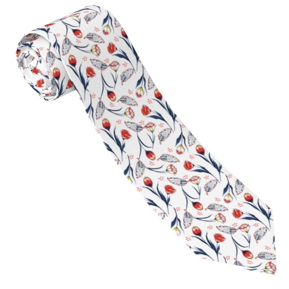 Xecao Tulips Flowers Print Tie For Men Necktie Woven Jacquard Neck Ties,Classic Men's Tie