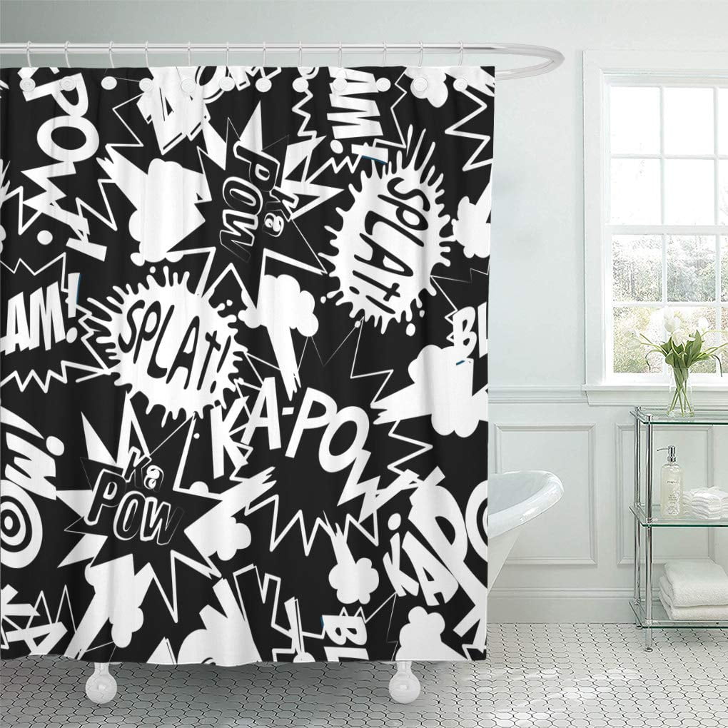 Cynlon Black Comic Book Action Words In, Book Shower Curtain