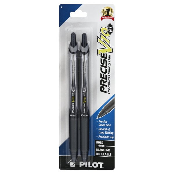 Pilot Precise V10 RT Retractable Premium Rolling Ball Pens, Bold, 1.0 mm, Black Ink, 2 Pack (13548)