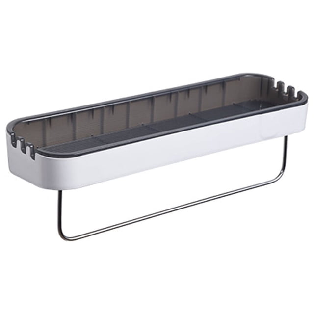 Shower Shelf for Inside Shower Adhesive White Shower Caddy, Adhesive No Drill Rack Floating Shower Shelf with Hooks, Suction, Shower Organizer for Bathroom Camper Bathroom Shower Organizer