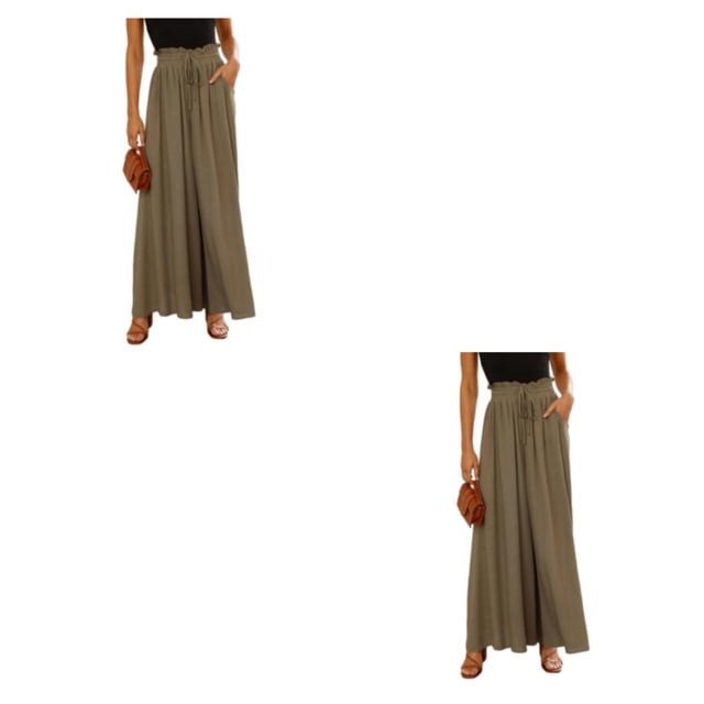 Minnieouse Pantalones de pierna ancha de cintura alta para mujer de verano - Estilo delgado para una comodidad aireada Ventilar Lino verde s 1 Lino verde s,1 2piezas