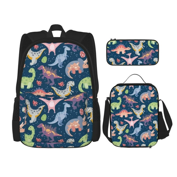 Mochila Escolar Con Cartuchera Ticher Dinosaurio Azul | Cuotas Sin Interés