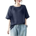 thumbnail image 1 of V Cuello Blusas para las Mujeres, de Moda Retro Bordado Cuello Redondo Cinco Cuartos de Manga para el Uso Casual, 1 of 6