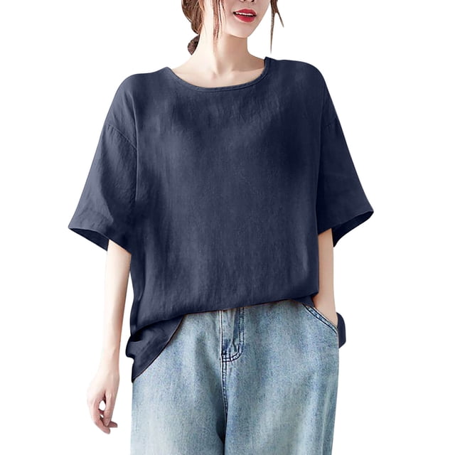 V Cuello Blusas para las Mujeres, de Moda Retro Bordado Cuello Redondo Cinco Cuartos de Manga para el Uso Casual
