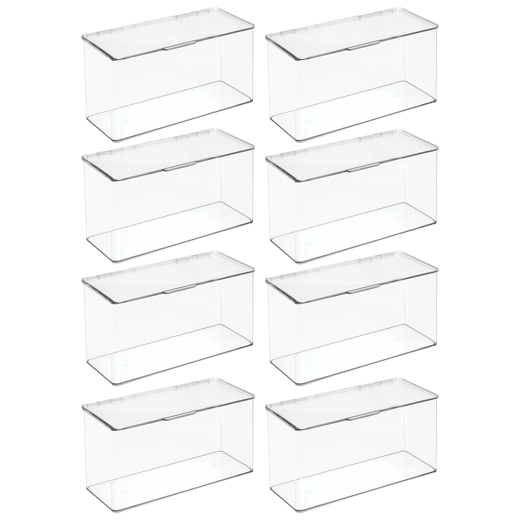 mDesign Plastic Bathroom Storage Organizer Box with Hinged Lid - 8 Pack - Clear