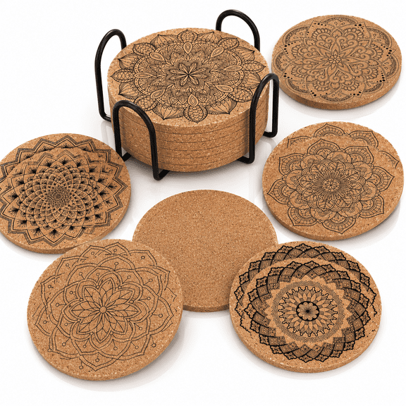 Coasters for Drinks 12 pcs Absorbent Cork Coasters with Flower Coaster for Coffee Table Housewarming Gifts for New Home Present for Friends,Living Room Decor,Apartment Decor