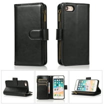 Allytech iPhone SE 2022/3rd/2020 Wallet Case, 9 Cards Holder Zipper Wallet Case for Women Men Shockproof Hand Strap Full Protective Flip Stand Case Cover for  Apple iPhone iPhone 8/7 - Black