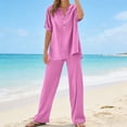 thumbnail image 2 of Womens Casual 2 Piece Sets V Neck Short Sleeve Button Top Elastic Waist Pants Matching Lounge Set 2026 Trendy Summer Outfits, 2 of 6