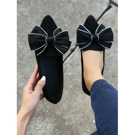 

Bow Decor Point Toe Faux Suede Flat Loafers Women‘s Footwear