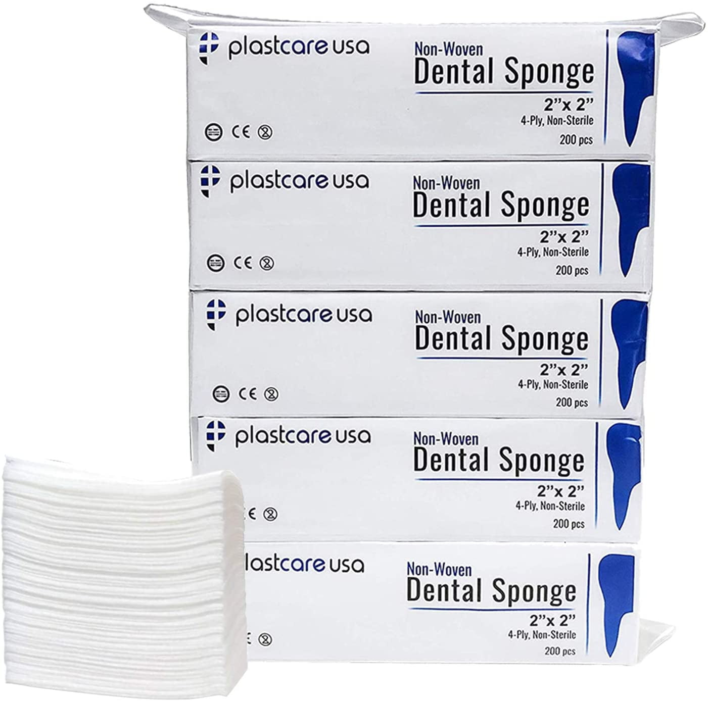 1000 4 Ply 2x2 Inch Non Woven Sponges, Non Sterile Dental Gauze, 5 Packs of 200