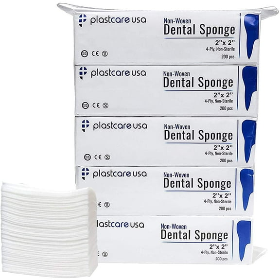 1000 4 Ply 2x2 Inch Non Woven Sponges, Non Sterile Dental Gauze, 5 Packs of 200