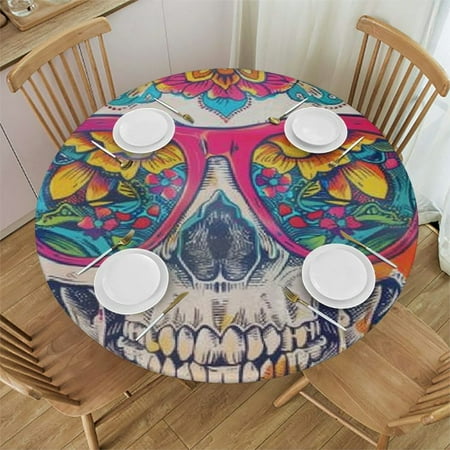 

BCIIG Skull Sunglasses Flower Design Round Table Cover Stain Resistant Washable Indoor Outdoor Tablecloth Kitchen Dining Wedding Parties Waterproof 100% Polyester Fiber 42-46