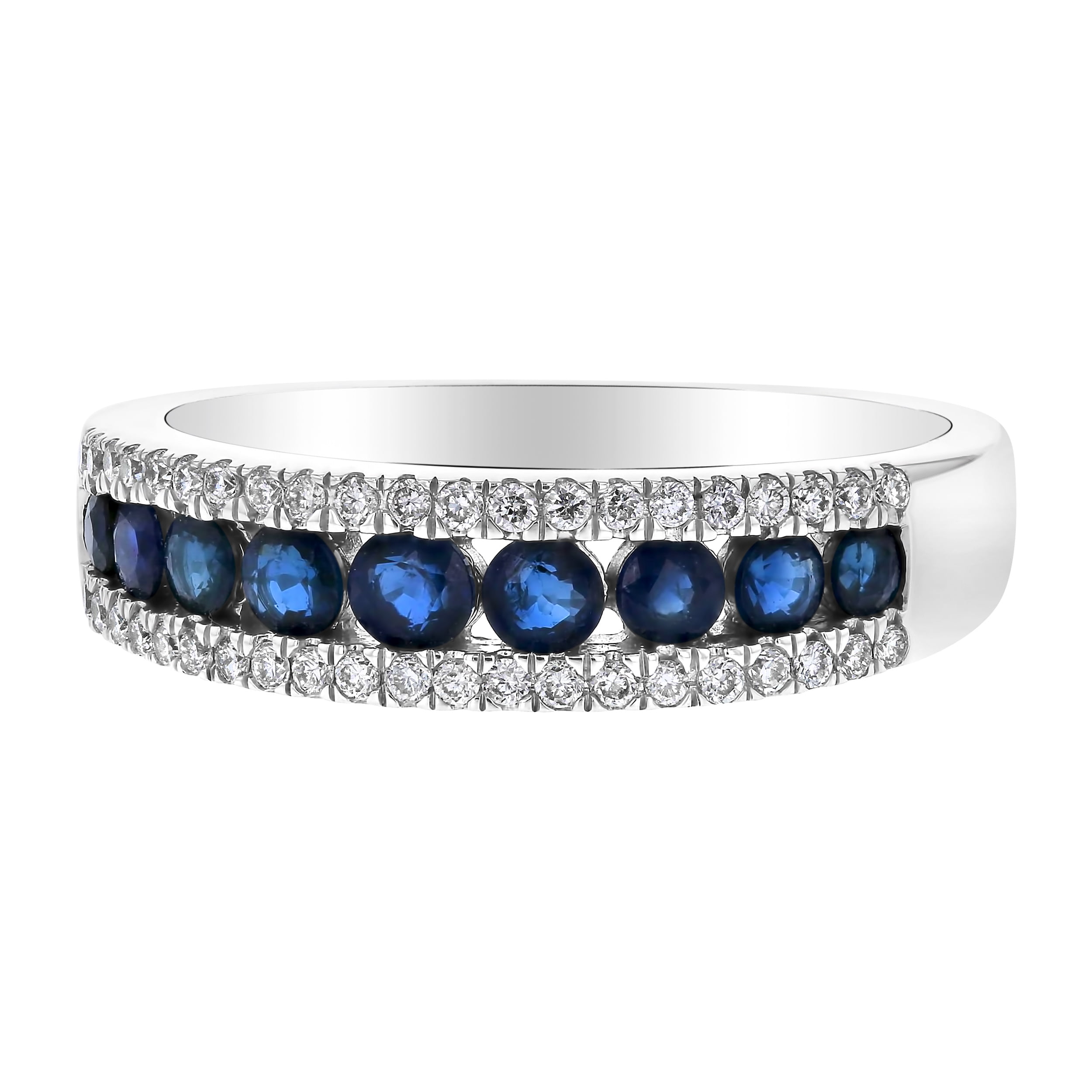 14k White Gold 7/8 Carats TGW Blue Sapphire and Diamond Band Ring
