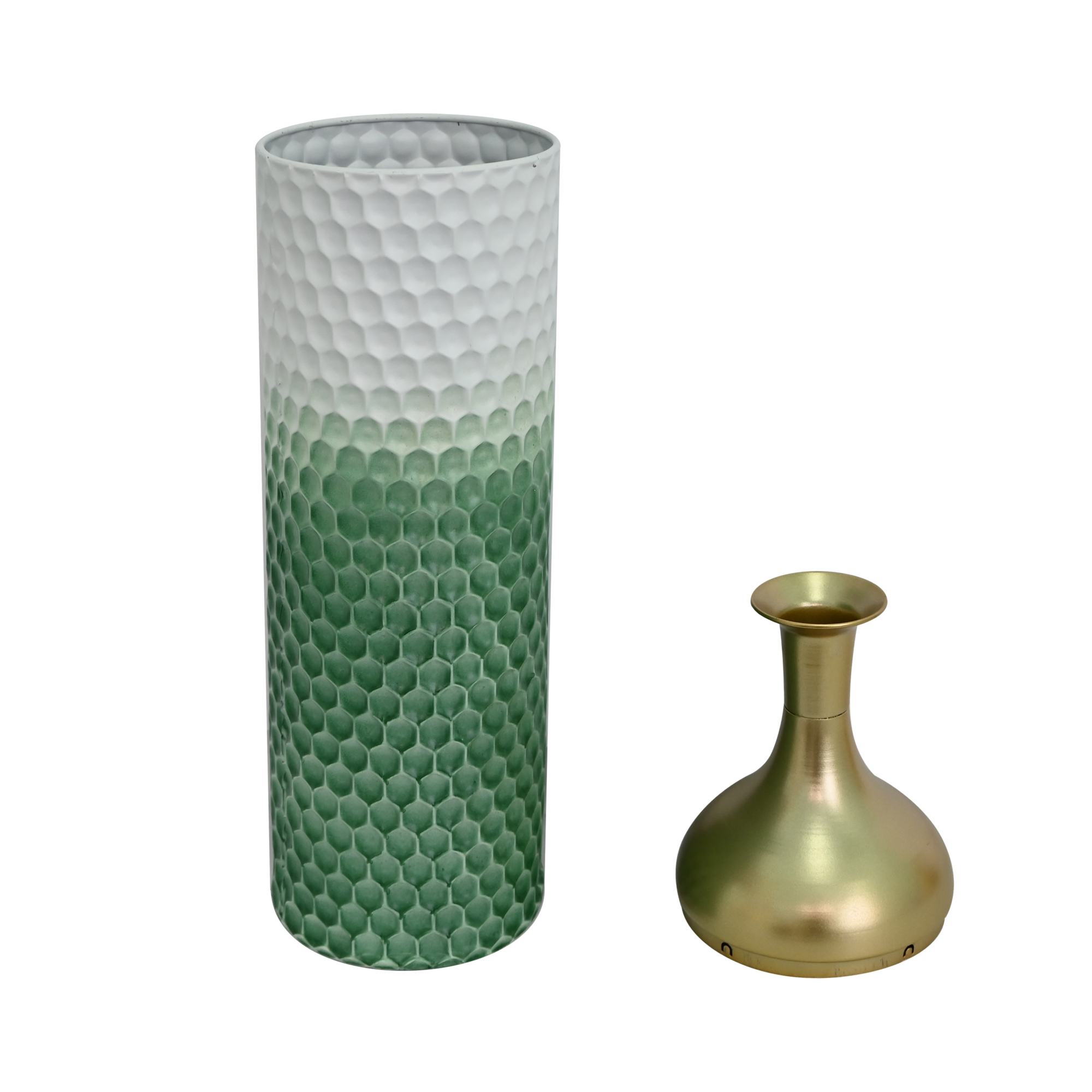Leumius Decorative Metal Vases Set of 3, Green Leaf Pattern Floor Vases, Green &White Tall Vases for Home Decor, Living Room Entryway Decor