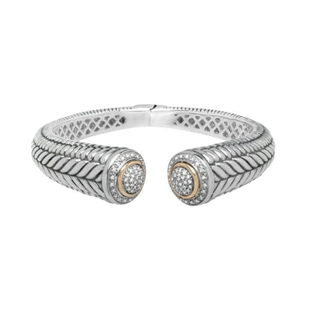 Duet 1/2 ct Diamond Hinged Bangle Bracelet in Sterling Silver & 14kt Gold
