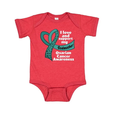 

Inktastic I Love and Support My Godmother Ovarian Cancer Teal Ribbon Gift Baby Boy or Baby Girl Bodysuit