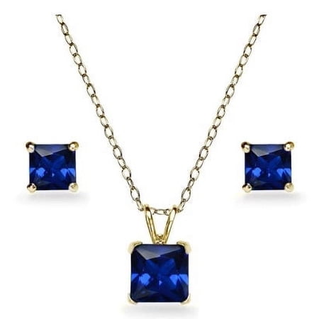 Bonjour Jewelers 18K Yellow Gold 3ct Tanzanite Square 18 Inch Necklace And Earrings Set Plated