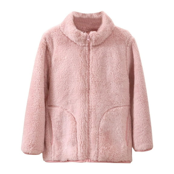 Girls Soft Fuzzy Fleece Jackets, Zip Up, Stand Collar, Warm Thick Long Sleeve Jackets Coats Outerwear with Pockets Winter Travel Outfits