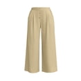 thumbnail image 6 of Bloomae Capris for Women Loose Fit Casual Button Elastic High Waist Baggy Pleated Comfy Cropped Trousers Trendy Wide Leg Capri Pants with Pockets, 6 of 8