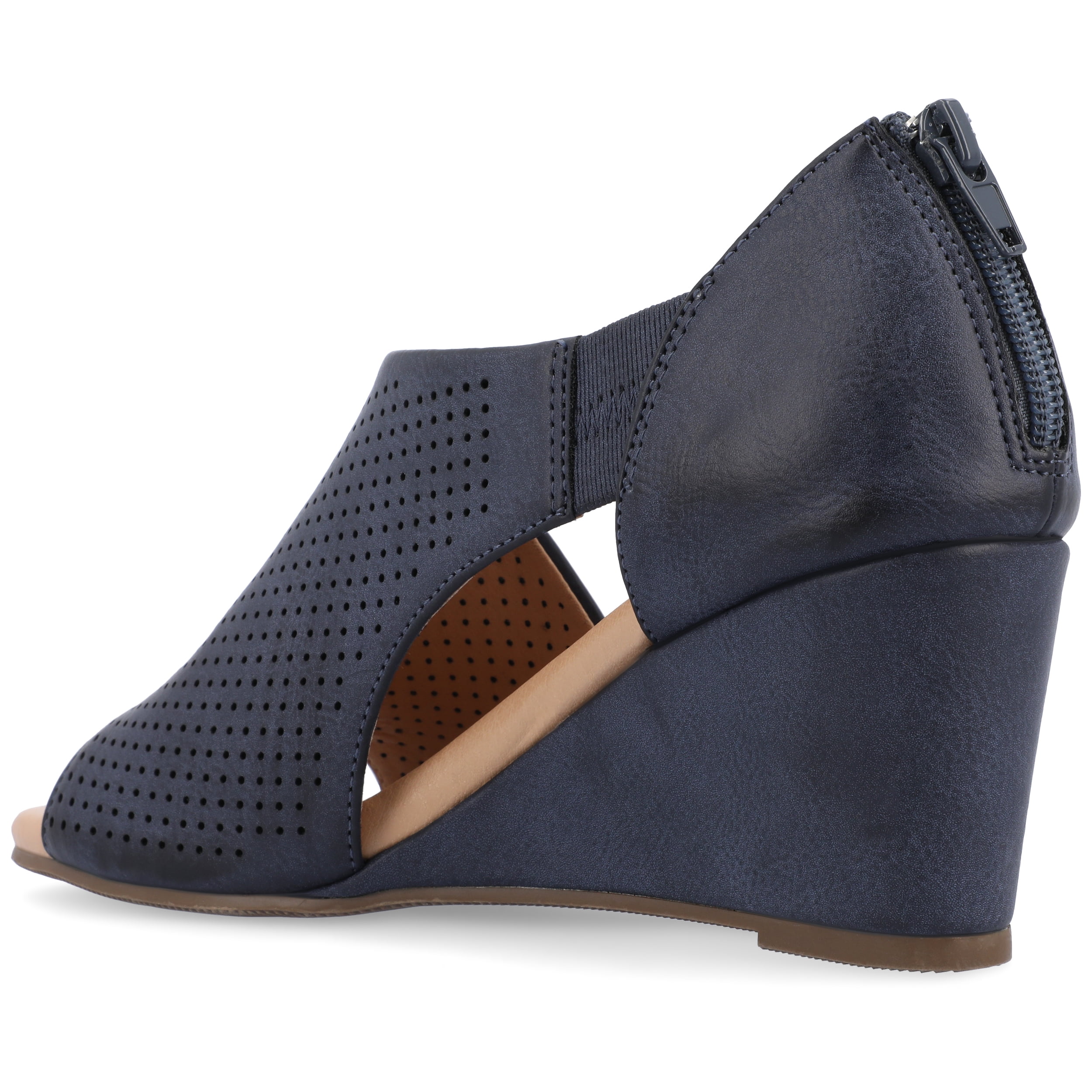Journee Womens Aretha Back Heel Zip Peep Toe Wedge Sandals, Widths Available