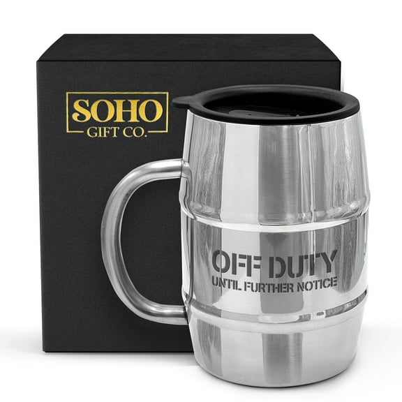 SoHo Funny Insulated Mug Gift for Men - 20oz Insulated Stainless Steel Beer/Coffee Cup with Handle and Lid for Birthday/Christmas 2022 "Off Duty Until Further Notice" (Gift Boxed)