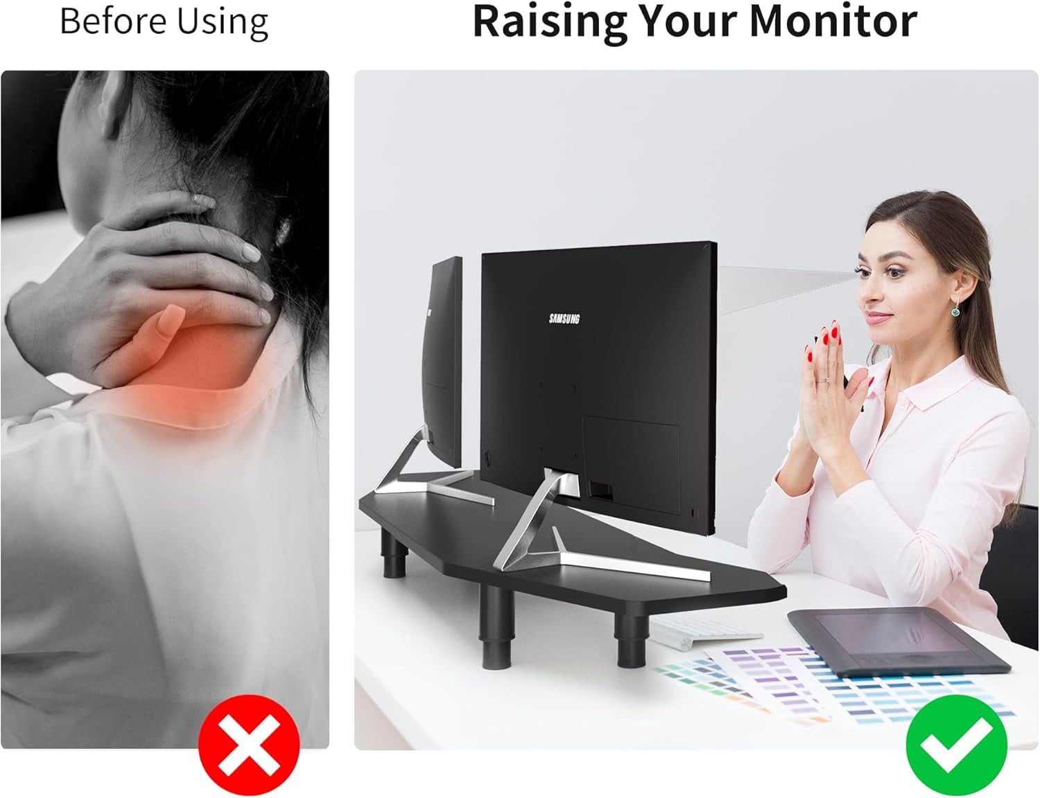 39.4 Inch Dual Monitor Stand Riser Black, Plane Wing-Shaped Sturdy Computer Desk Riser for 2 Monitors, Adjustable Height Wood Monitor Stand for Laptop, Extra Long Storage Drawer