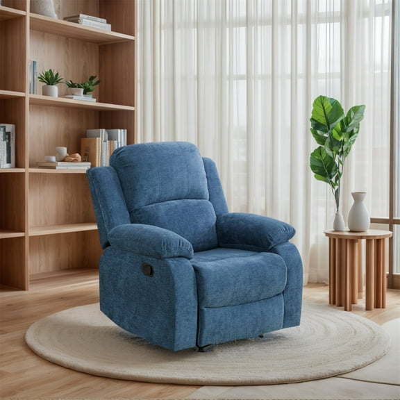 Hommoo Fluffy Fabric Manual Recliner Chairs for Living Room & Home Theater, Reclining Lounge Chair 160° Recline, Light Blue