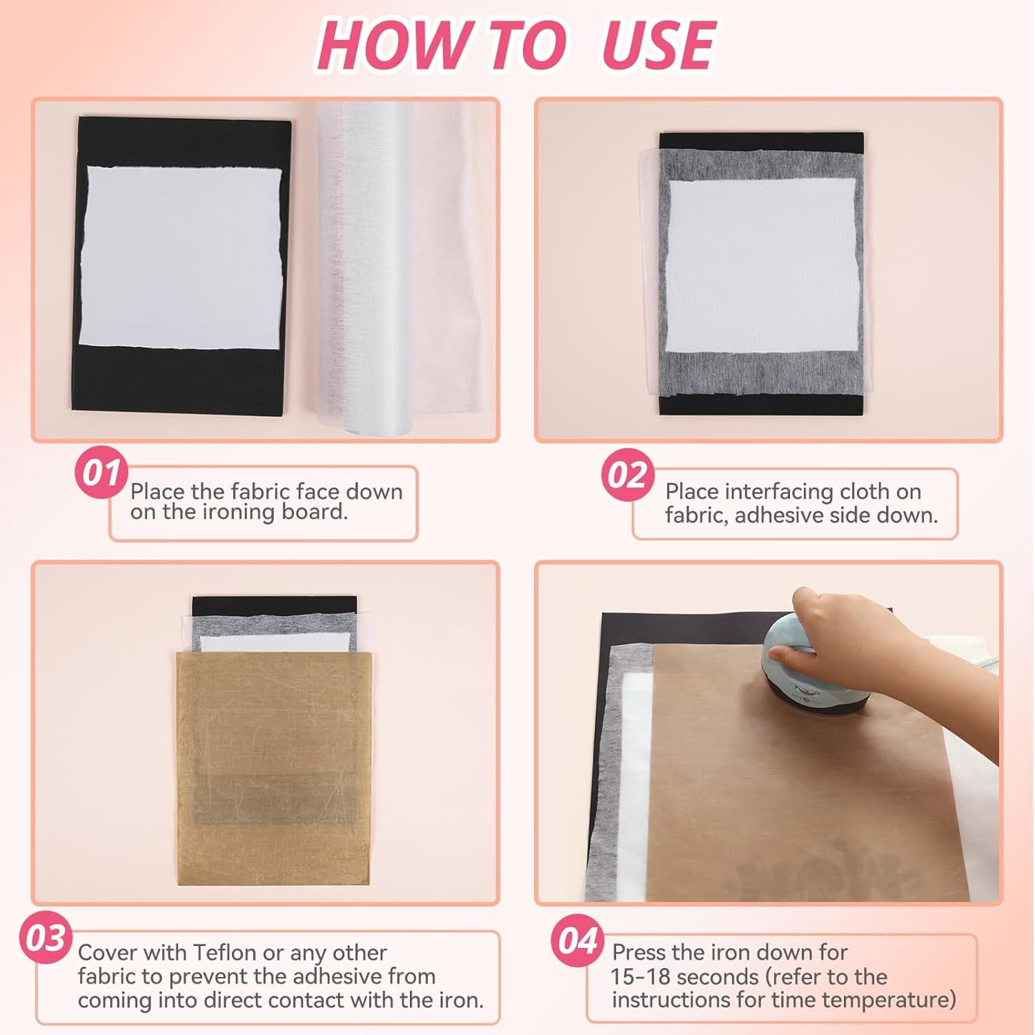 Medium Weight Fusible Interfacing for Sewing - 13in*22Yard Interfacing Fabric for Sewing, Non-Woven Interfacing Iron-on Polyester Single-Sided Interfacing for Crafting Quilting Sewing DIY