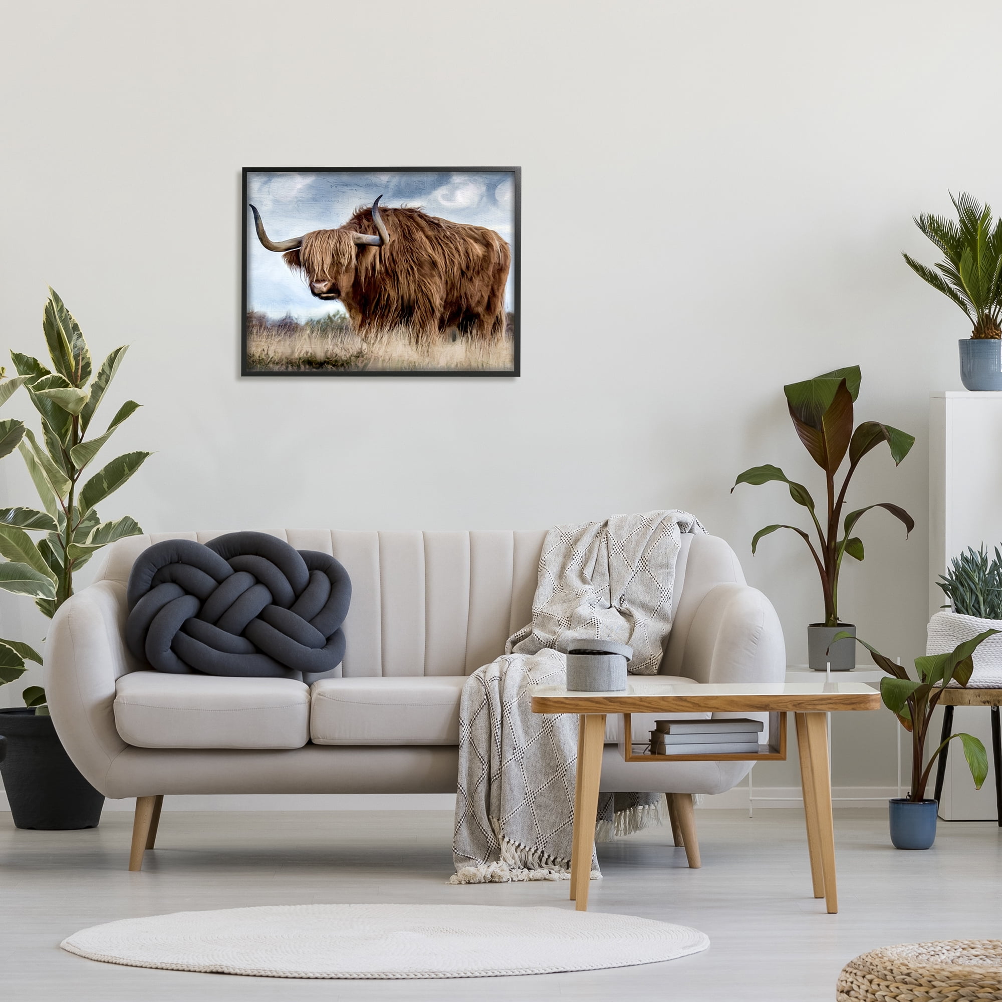 Stupell Industries Highland Cattle in Field Animals & Insects Painting Black Framed Art Print Wall Art, 30 x 24