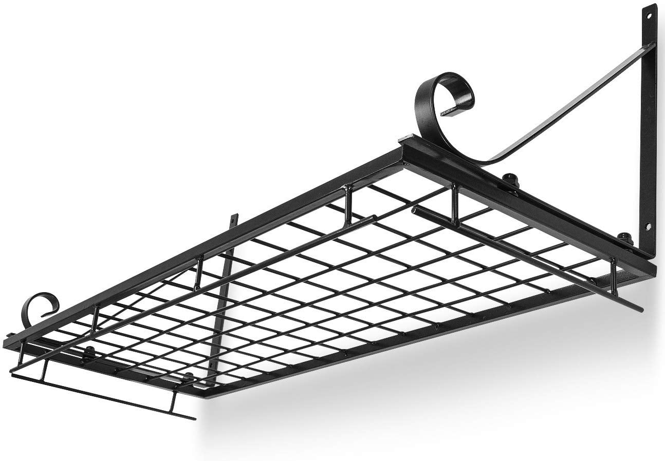 Sorbus Hanging Pot Rack with Storage Shelf, 10 Hooks for Pots, Pans and Utensils, Black
