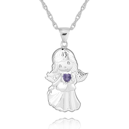 Precious Moments Sterling Silver Girl Angel Pendant with Chain, 18