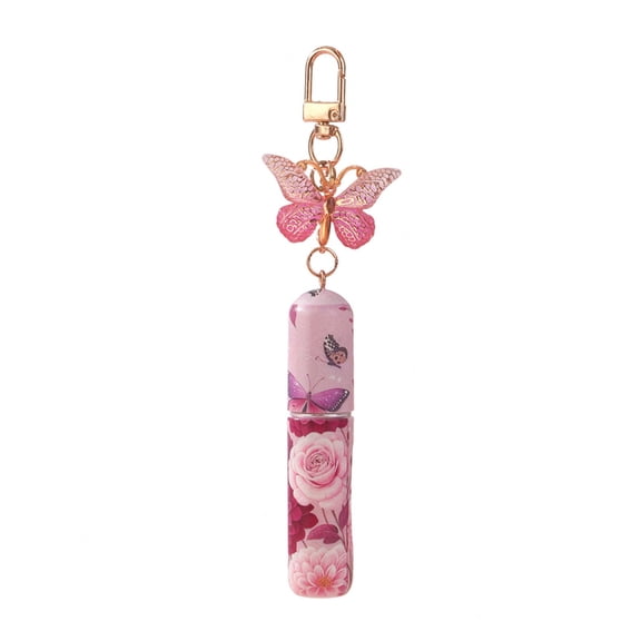 Crystal Butterfly Perfume Keychain Bottle - Refillable 5ml Portable Perfume Atomizer with Floral Print, Elegant Bag Pendant & Travel Gift