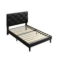 thumbnail image 7 of UHOMEPRO Upholstered Platform Twin Bed Frame with Headboard, Modern Black Faux Leather Twin Bed Frame with Wood Slat Support, Mattress Foundation for Adults Kids, No Box Spring Needed, 7 of 7