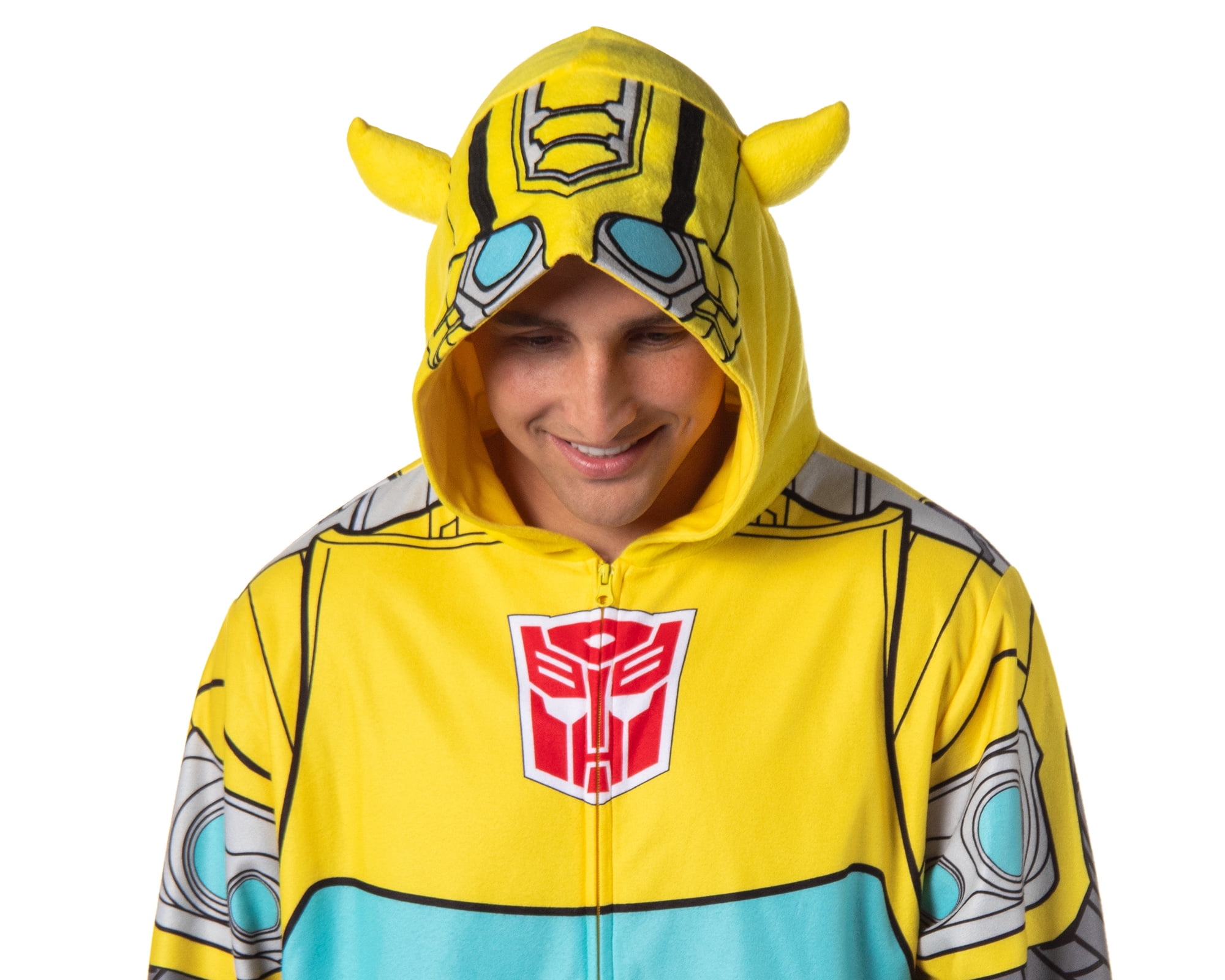 Transformers Men's Retro Autobots Character Hooded One Piece Union Suit Costume Pajama Loungewear Sleepwear