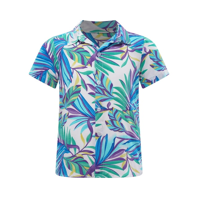 Jowowha Petits Garçons Été Plage Décontracté Aloha Luau Chemises Col Rabattu Hauts Tropicaux Tenue de Jeu Type D 150