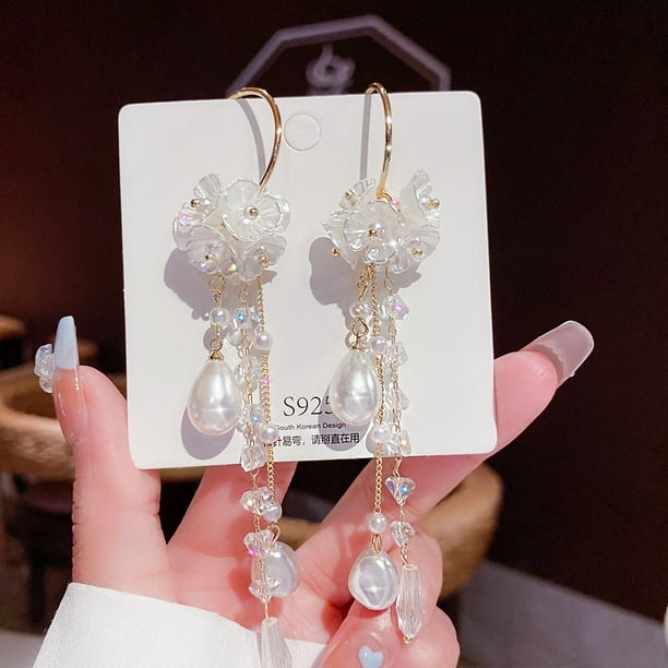 Aretes Largos De Pera De Lujo Para Mujer/Joyería De Cristal Con