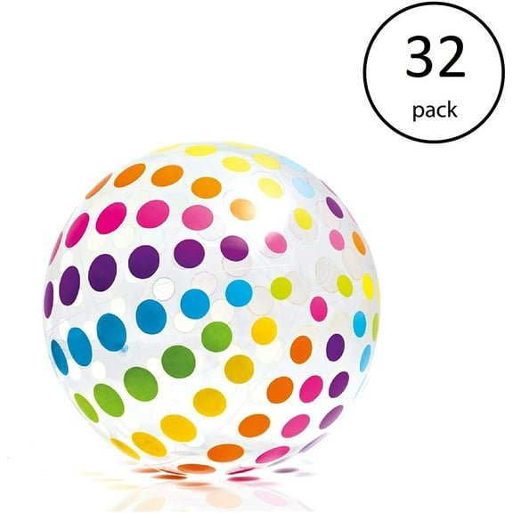 Intex Jumbo Inflatable Glossy Big Polka-Dot Colorful Giant Beach Ball 32 Pack