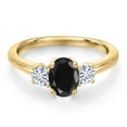 thumbnail image 3 of Gem Stone King 10K Yellow Gold Black Sapphire and White Moissanite Engagement Ring for Women | 1.42 Cttw | Oval 7X5MM | Gemstone September Birthstone | Size 9, 3 of 7