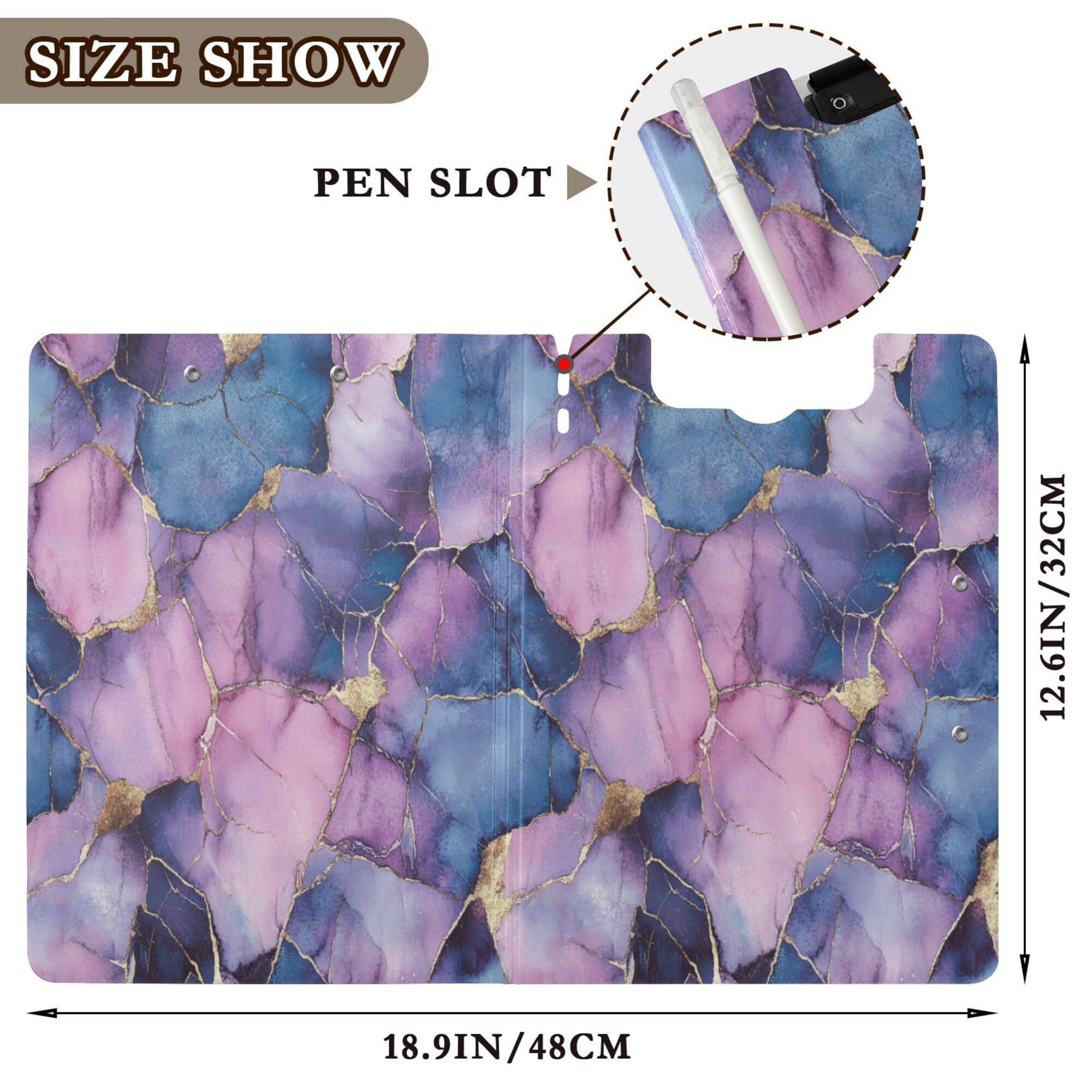 FORMRS A4 Clipboard Folder with Pen Holder Horizontal Foldable School Office Binder, Watercolor Pink Marble Pattern