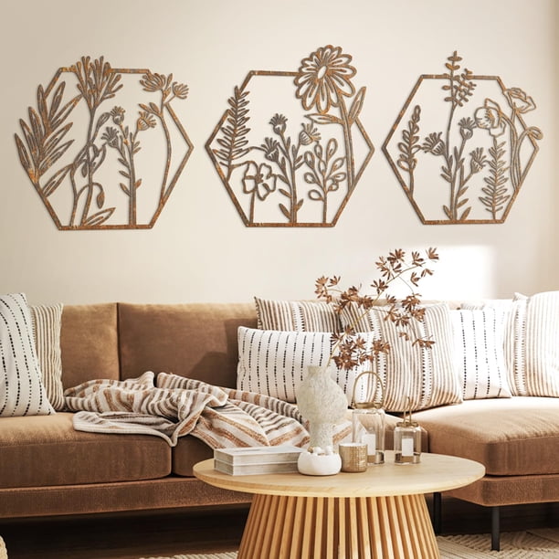 Decoración de pared Peryiter con forma de flor metálica, 3 unidades, para interiores y exteriores