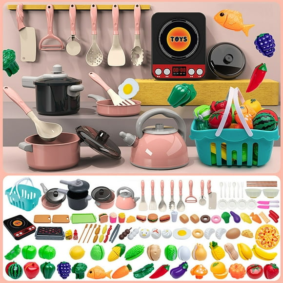 Pretend Play Toys,Learning Toys Play,Pretend Play Toys for Girls Boys,Kids Play Kitchen Set Pretend Cutting Toy with Realistic Safe Dishes Utensils and Cookware Educational Toy for Toddlers Children