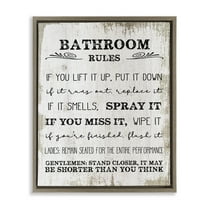 Stupell Industries Rustic Bathroom Rules Humor Typography Painting Brown Floater Framed Canvas Art Print Wall Art, 17 x 21