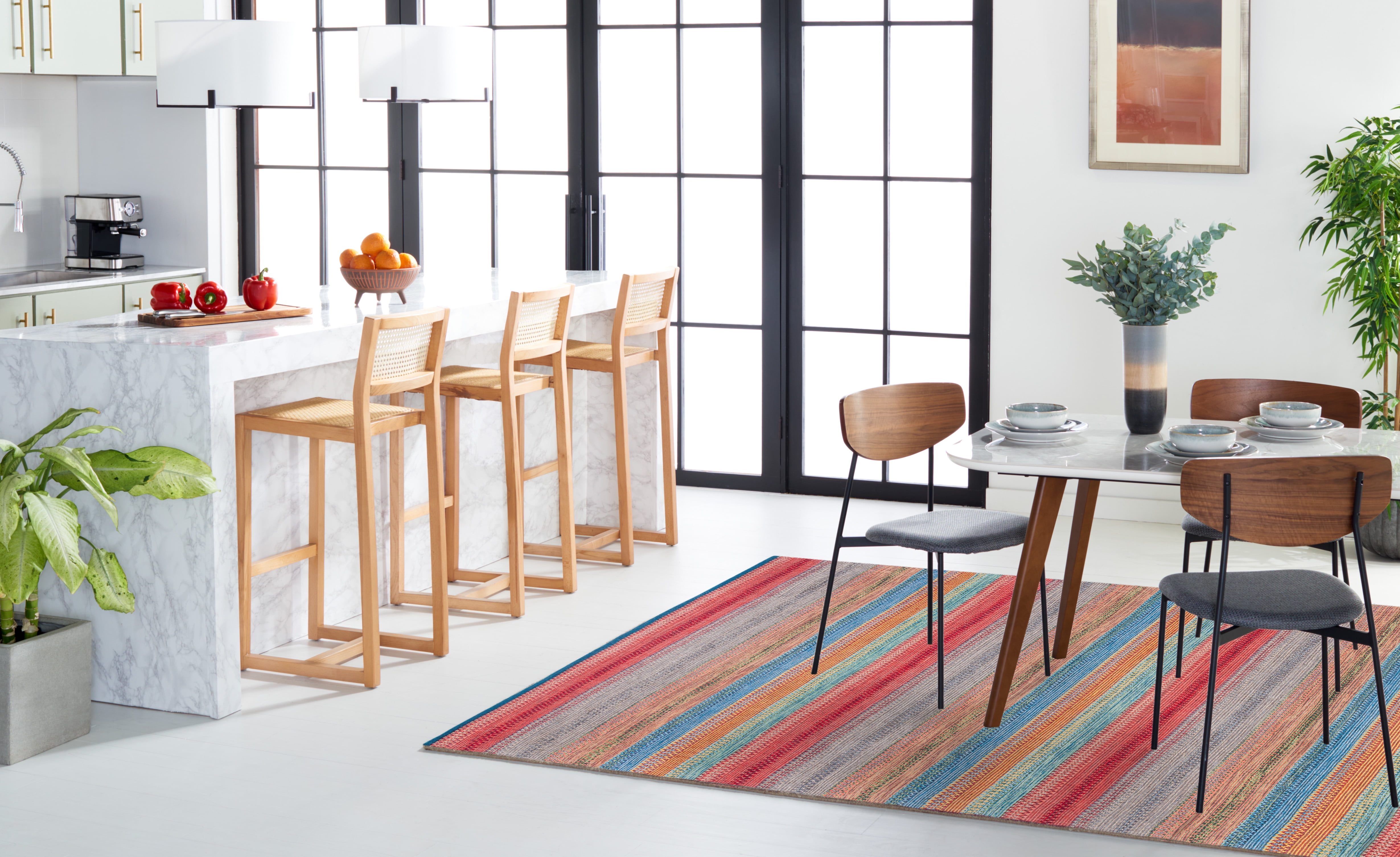 SAFAVIEH Montauk Albine Striped Cotton Area Rug, Blue/Grey, 6' x 9'