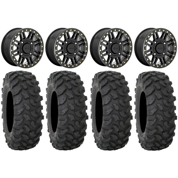 KMC Cage Beadlock 15" Wheels Black 32" XTR370 Tires Kawasaki Mule Pro FXT