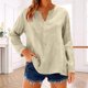 thumbnail image 3 of TaTaai Casual V Neck Blouse, Women's Linen Style Top with Button Placket, Relaxed Fit Long Sleeve with Side Slit Gift, 3 of 9