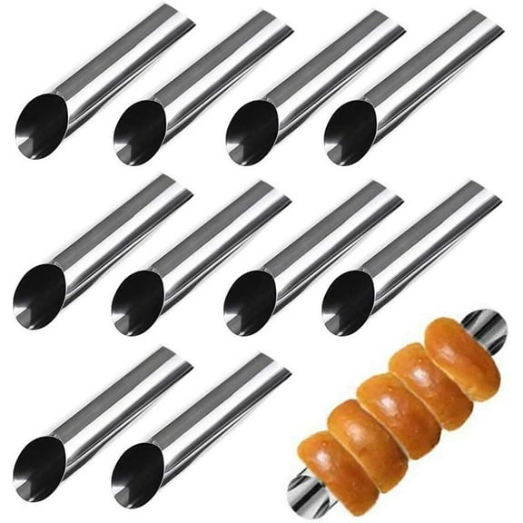LQQBOX 4.92 inch Stainless Steel Forms Non-stick cream horn Danish Pastry Molds for Croissant Shell Cream Roll Pack of 10 (1 Pcs Cleaning Brush Included)