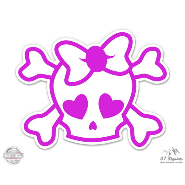 Pink Skull with Bow Cute Girly - 12 Vinyl Sticker Waterproof Decal 